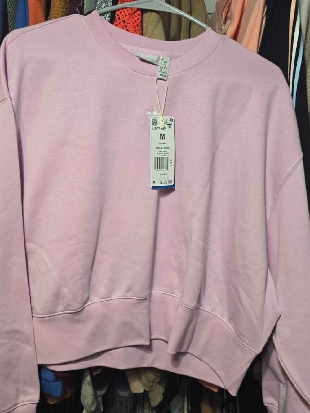 adidas Pink Embroidered Trefoil Crew Sweatshirt New With Tags Medium